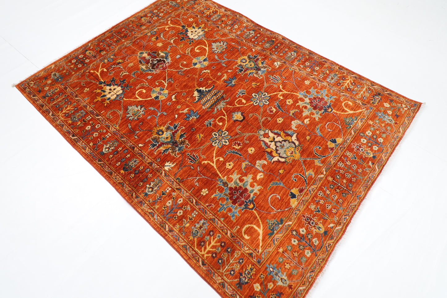 152 x 202 cm | Oriental Sultani Orange Area Rug Afghan Hand Knotted Veg Dye Wool carpet
