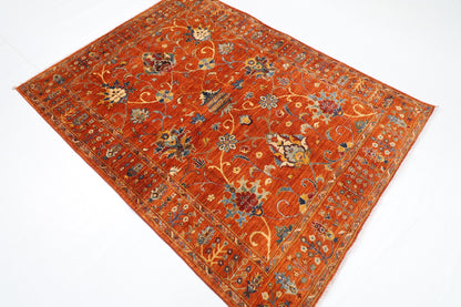 152 x 202 cm | Oriental Sultani Orange Area Rug Afghan Hand Knotted Veg Dye Wool carpet