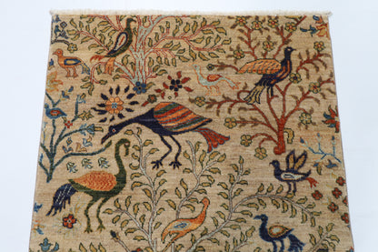 101 x 148 cm | Birds Beige Oriental Afghan Hand Knotted Wool carpet