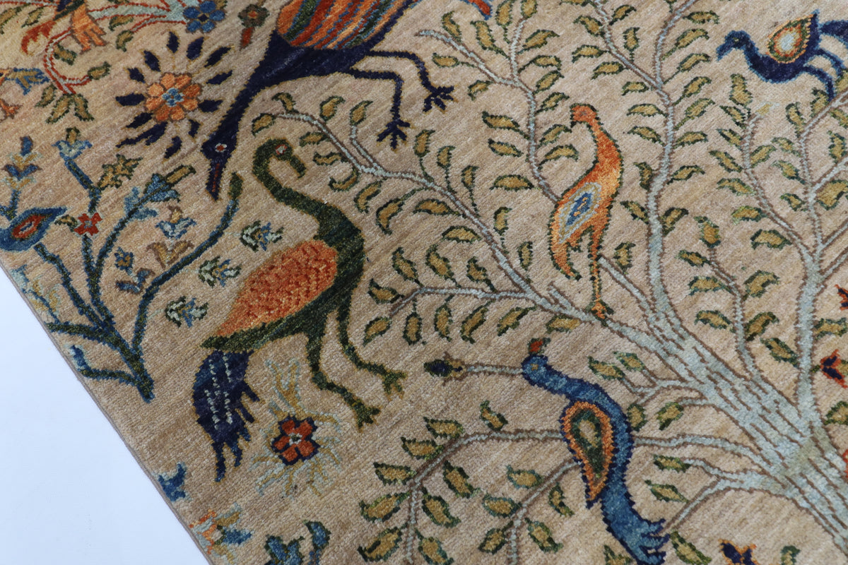 101 x 148 cm | Birds Beige Oriental Afghan Hand Knotted Wool carpet