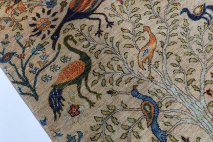 101 x 148 cm | Birds Beige Oriental Afghan Hand Knotted Wool carpet