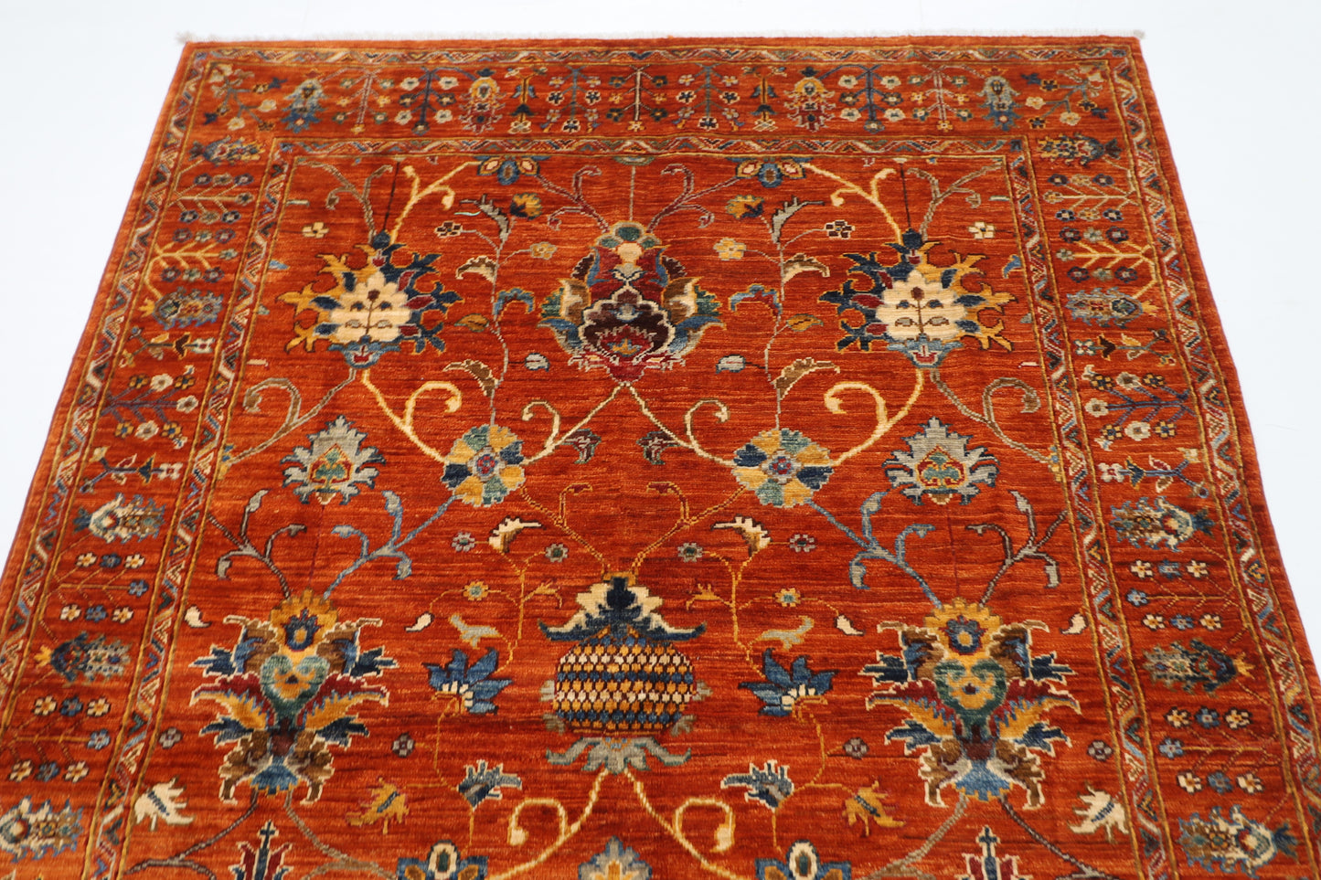 152 x 202 cm | Oriental Sultani Orange Area Rug Afghan Hand Knotted Veg Dye Wool carpet