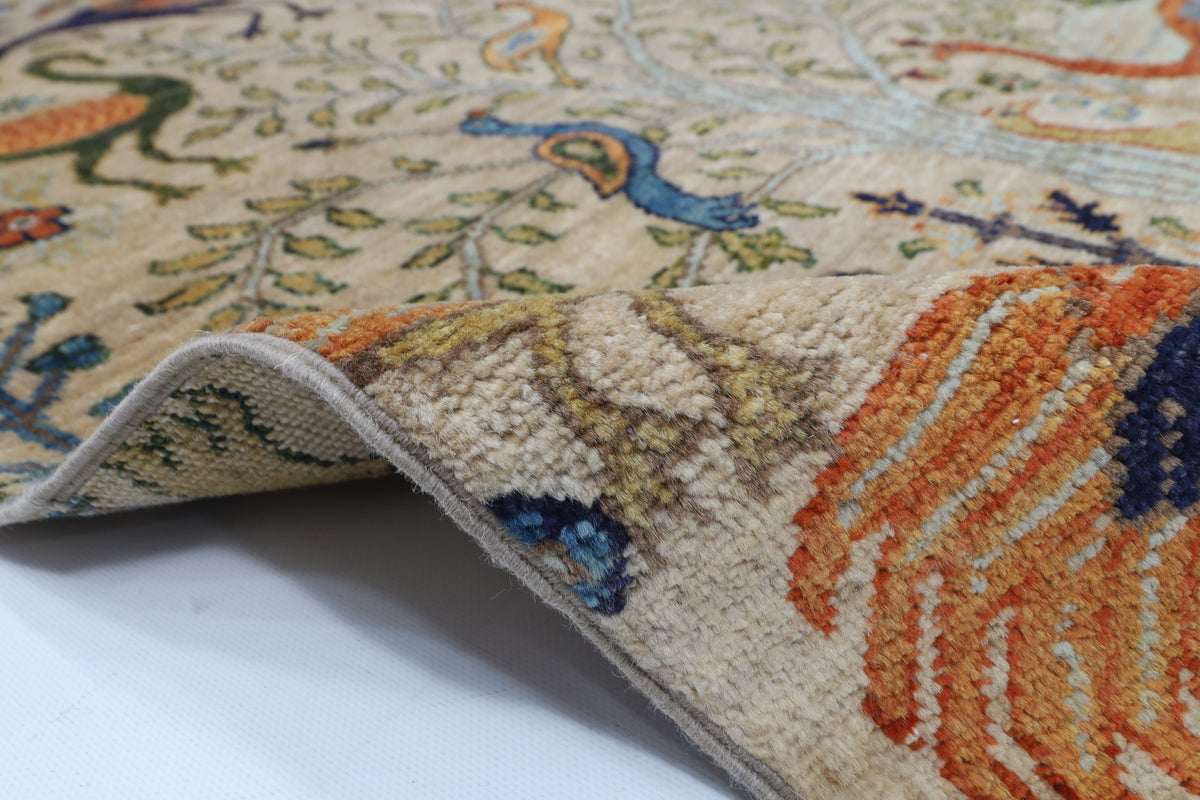 101 x 148 cm | Birds Beige Oriental Afghan Hand Knotted Wool carpet