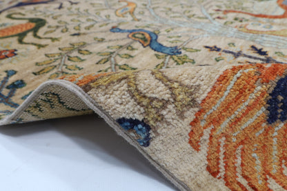 101 x 148 cm | Birds Beige Oriental Afghan Hand Knotted Wool carpet