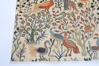 149 x 198 cm | Oriental Birds beige Area Rug Afghan Hand Knotted Veg Dye Wool carpet