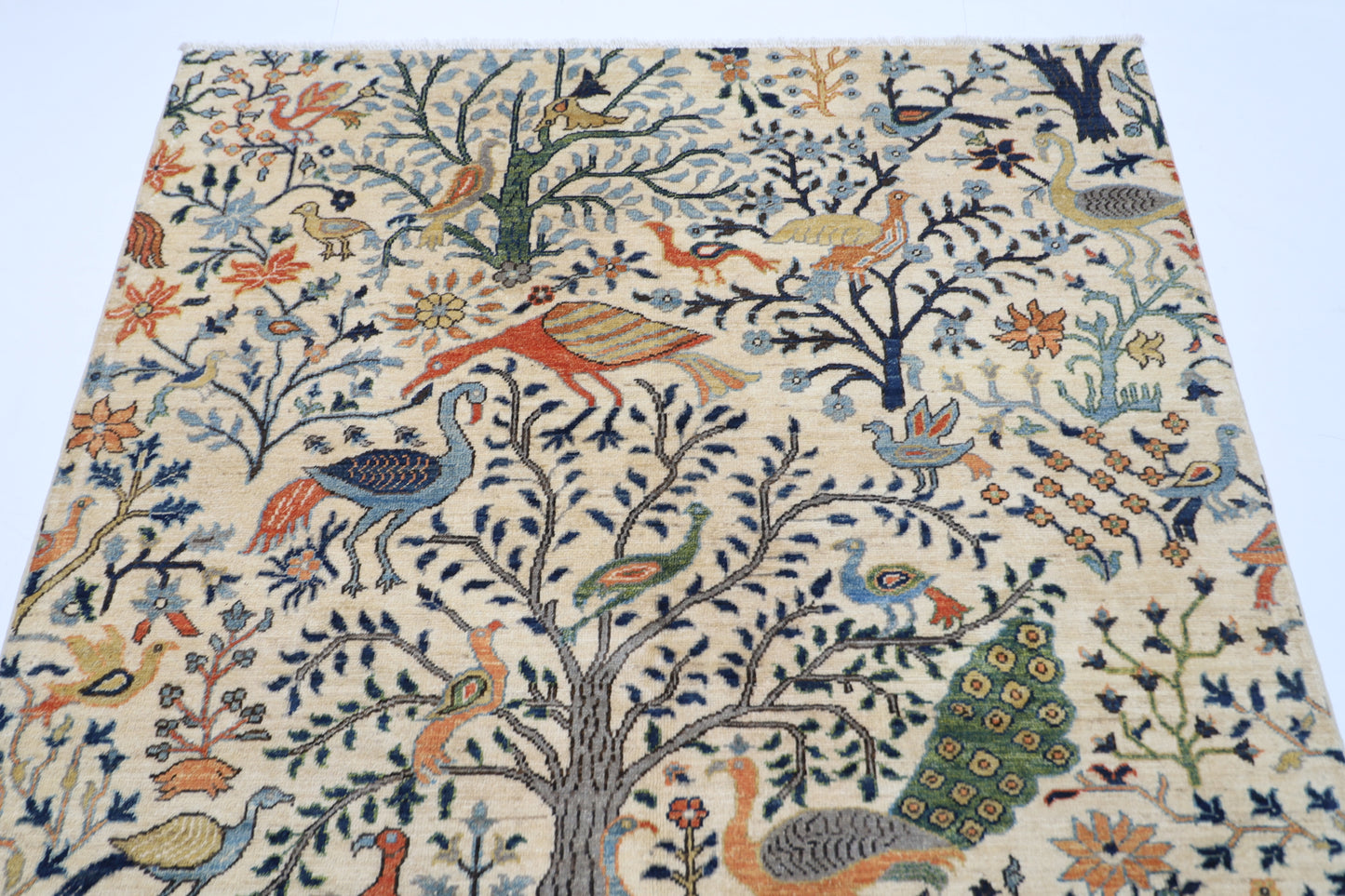 149 x 198 cm | Oriental Birds beige Area Rug Afghan Hand Knotted Veg Dye Wool carpet
