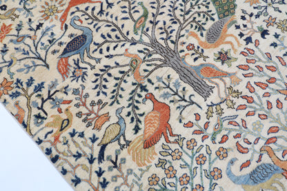 149 x 198 cm | Oriental Birds beige Area Rug Afghan Hand Knotted Veg Dye Wool carpet