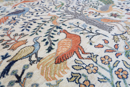 149 x 198 cm | Oriental Birds beige Area Rug Afghan Hand Knotted Veg Dye Wool carpet