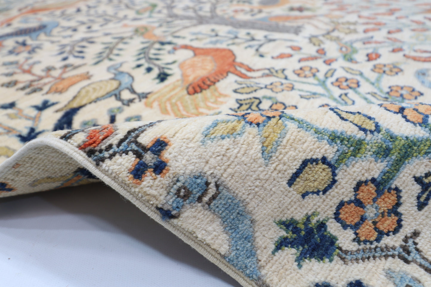 149 x 198 cm | Oriental Birds beige Area Rug Afghan Hand Knotted Veg Dye Wool carpet