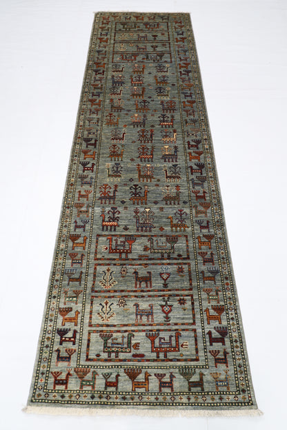 87 x 296 cm | Animal Afghan Tribal Hand Knotted Veg Dye Wool Runner