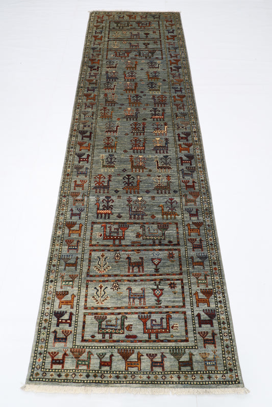 87 x 296 cm | Animal Afghan Tribal Hand Knotted Veg Dye Wool Runner