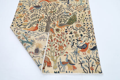 149 x 198 cm | Oriental Birds beige Area Rug Afghan Hand Knotted Veg Dye Wool carpet
