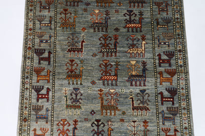 87 x 296 cm | Animal Afghan Tribal Hand Knotted Veg Dye Wool Runner