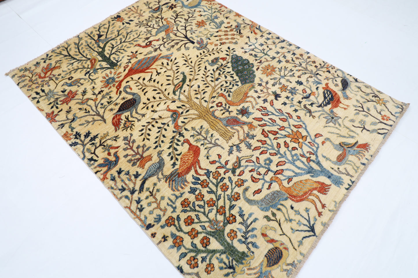 154 x 200 cm | Oriental Birds beige Area Rug Afghan Hand Knotted Veg Dye Wool carpet
