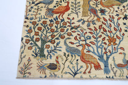 154 x 200 cm | Oriental Birds beige Area Rug Afghan Hand Knotted Veg Dye Wool carpet