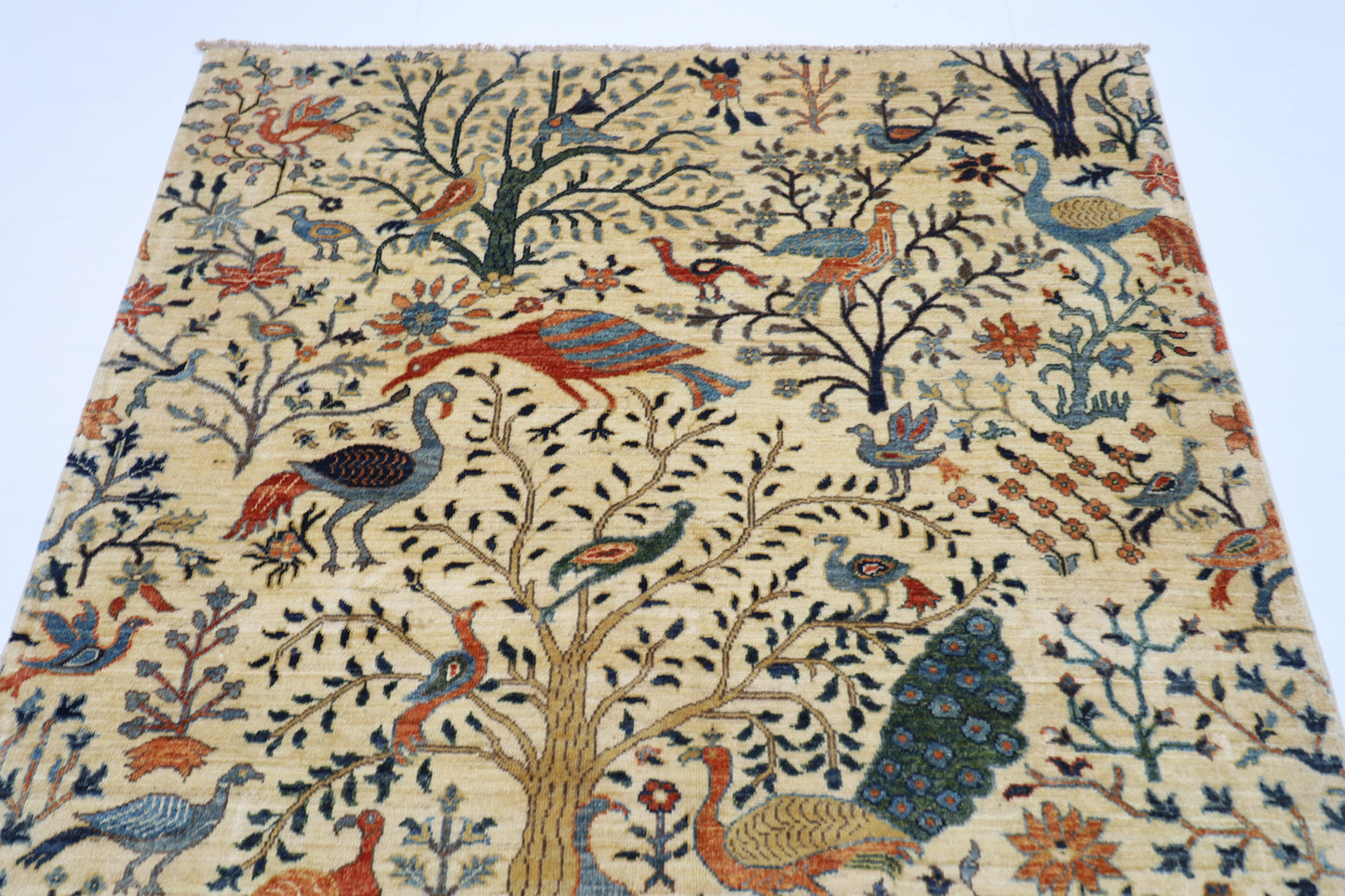 154 x 200 cm | Oriental Birds beige Area Rug Afghan Hand Knotted Veg Dye Wool carpet