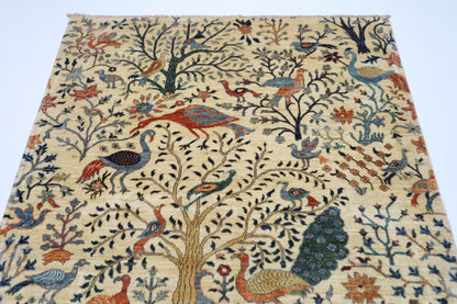 154 x 200 cm | Oriental Birds beige Area Rug Afghan Hand Knotted Veg Dye Wool carpet