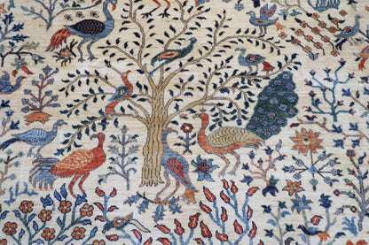 154 x 200 cm | Oriental Birds beige Area Rug Afghan Hand Knotted Veg Dye Wool carpet