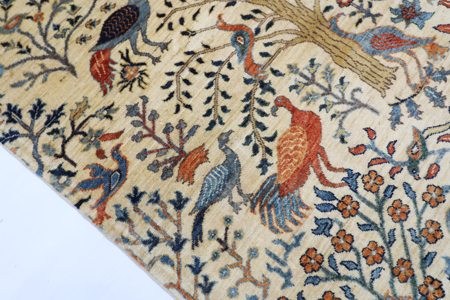 154 x 200 cm | Oriental Birds beige Area Rug Afghan Hand Knotted Veg Dye Wool carpet
