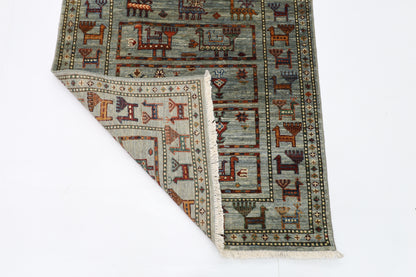 87 x 296 cm | Animal Afghan Tribal Hand Knotted Veg Dye Wool Runner