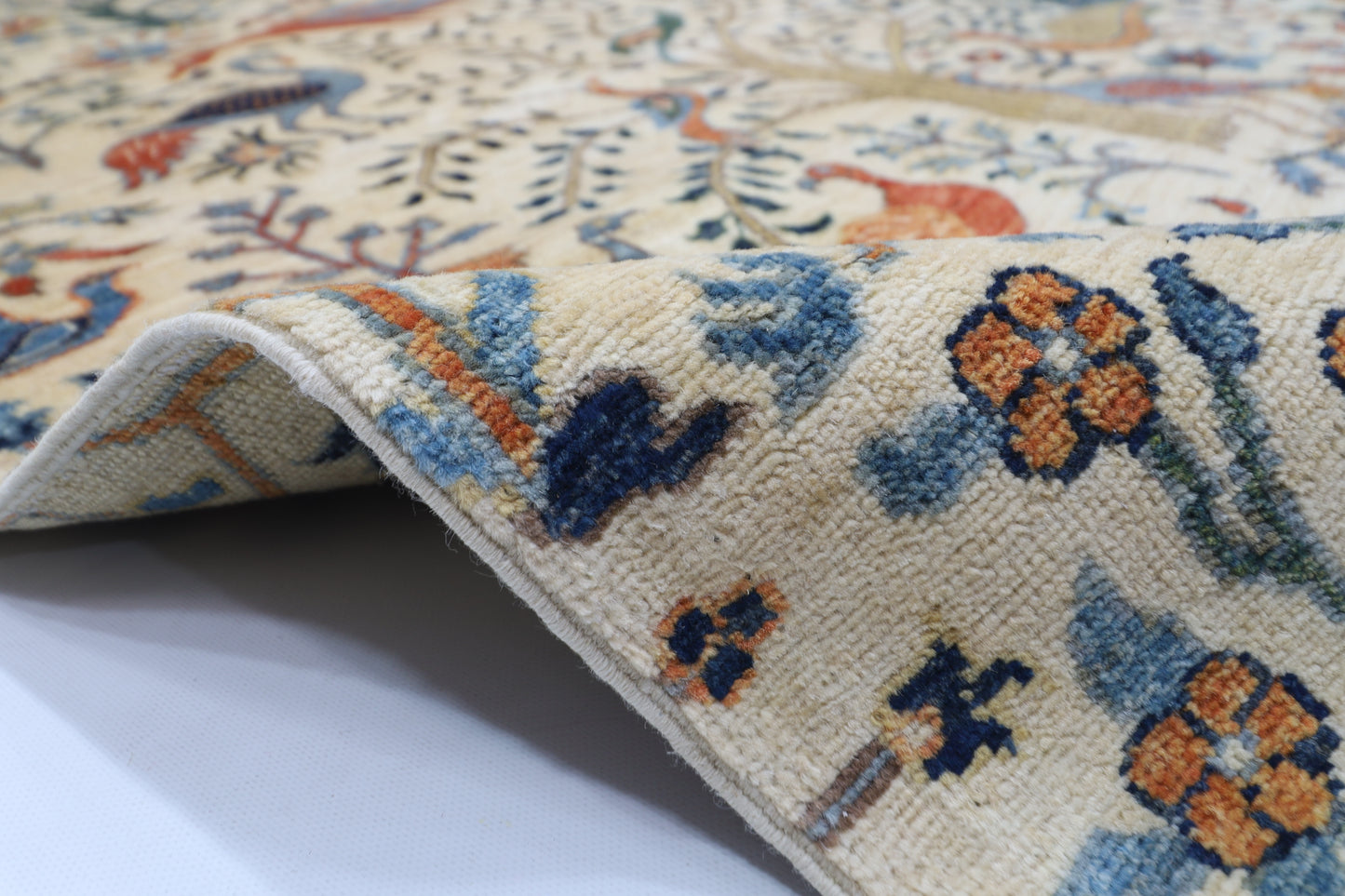 154 x 200 cm | Oriental Birds beige Area Rug Afghan Hand Knotted Veg Dye Wool carpet