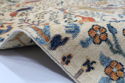 154 x 200 cm | Oriental Birds beige Area Rug Afghan Hand Knotted Veg Dye Wool carpet