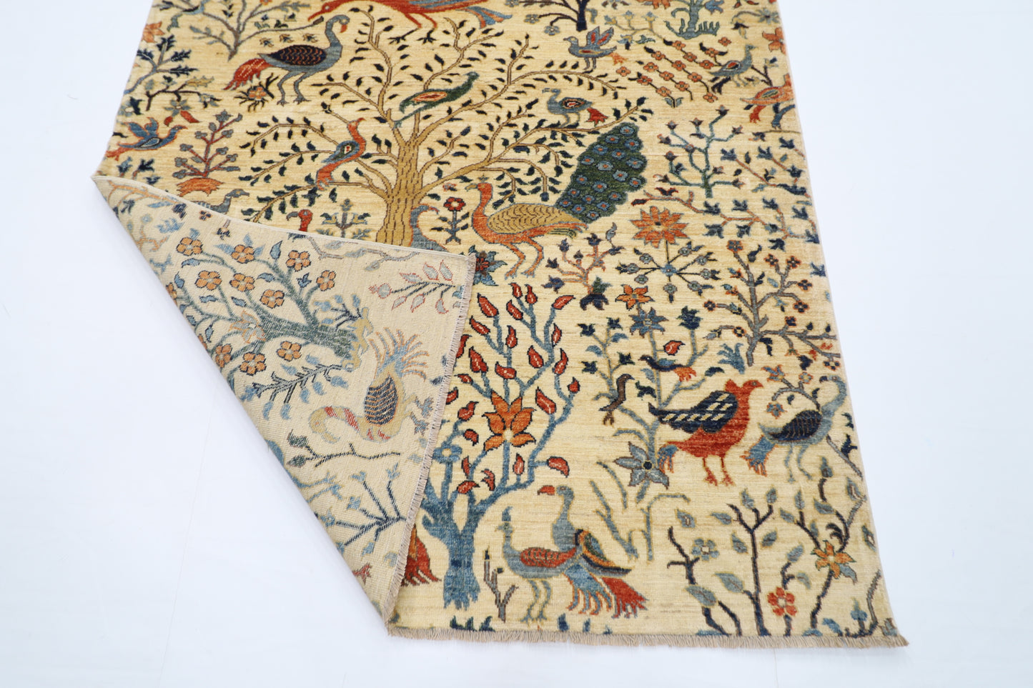 154 x 200 cm | Oriental Birds beige Area Rug Afghan Hand Knotted Veg Dye Wool carpet