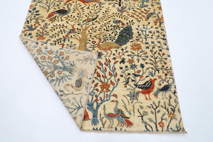 154 x 200 cm | Oriental Birds beige Area Rug Afghan Hand Knotted Veg Dye Wool carpet
