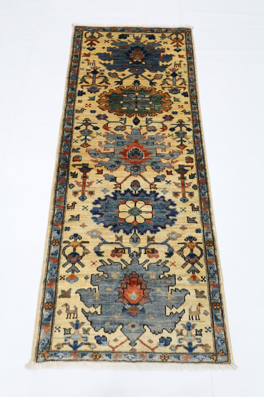 70 x 179 cm | Beige Afghan Tribal Hand Knotted Veg Dye Wool Runner