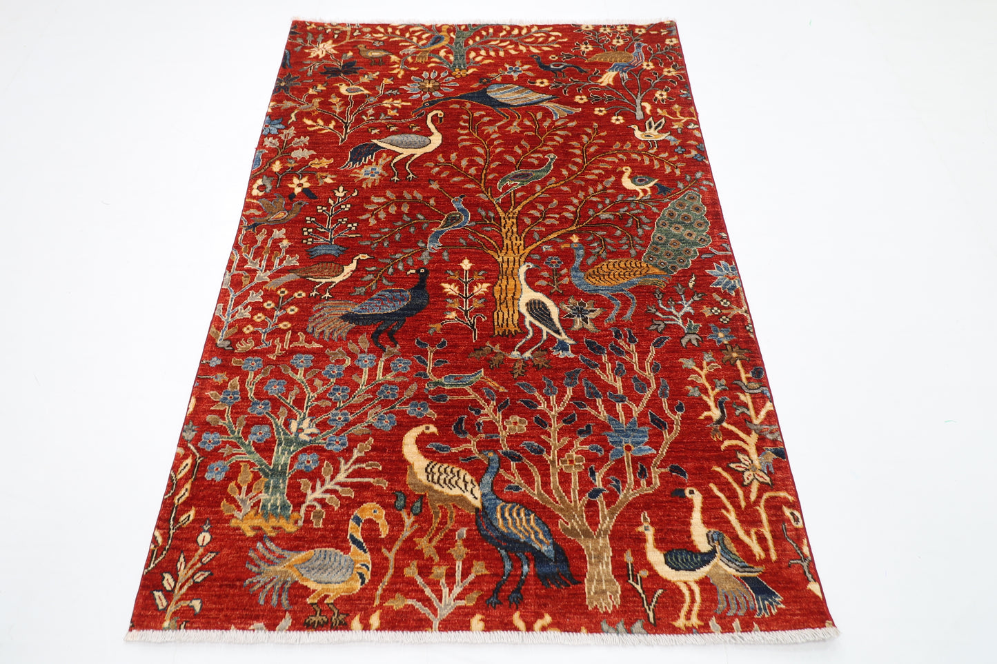 128 x 184 cm | Oriental Birds Area Rug Afghan Hand Knotted Veg Dye Wool carpet