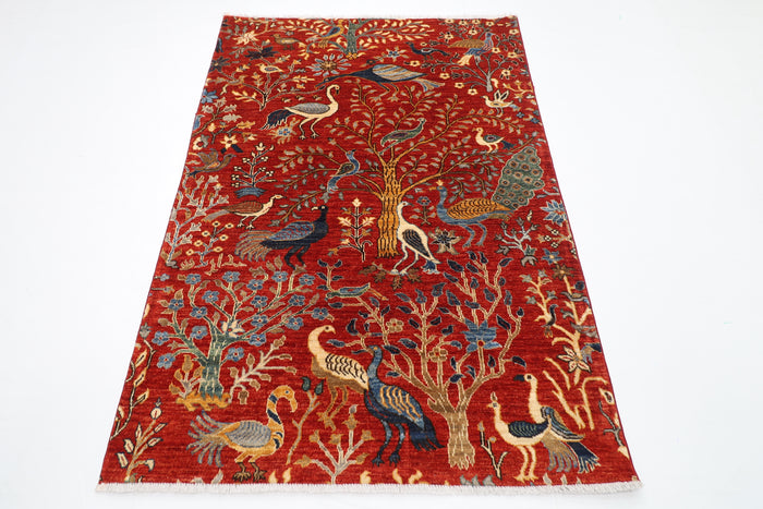 128 x 184 cm | Oriental Birds Area Rug Afghan Hand Knotted Veg Dye Wool carpet