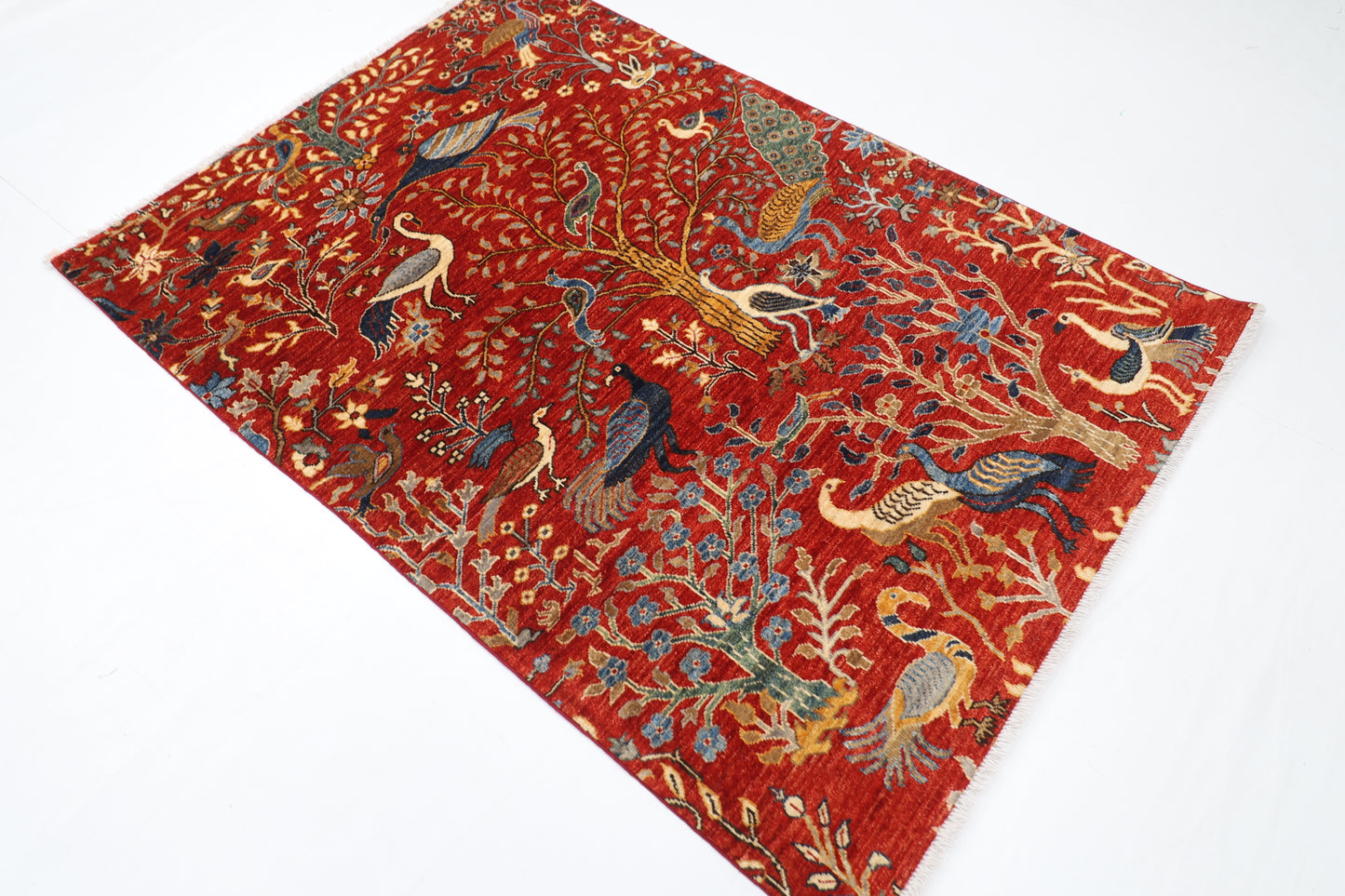 128 x 184 cm | Oriental Birds Area Rug Afghan Hand Knotted Veg Dye Wool carpet