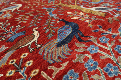 128 x 184 cm | Oriental Birds Area Rug Afghan Hand Knotted Veg Dye Wool carpet