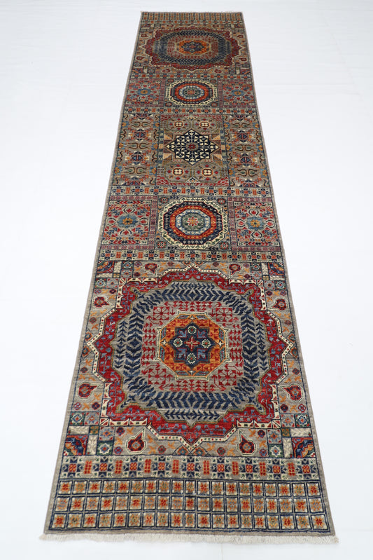 83 x 348 cm | Mamluk Afghan Tribal Hand Knotted Veg Dye Wool Runner