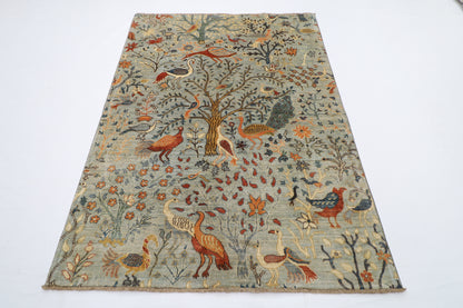 147 x 196 cm | Oriental Birds Area Rug Afghan Hand Knotted Veg Dye Wool carpet