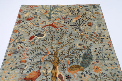 147 x 196 cm | Oriental Birds Area Rug Afghan Hand Knotted Veg Dye Wool carpet