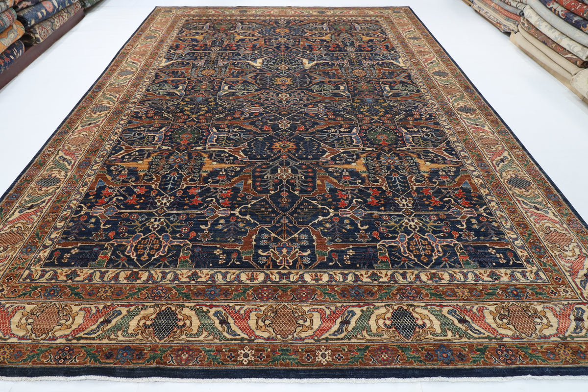306 x 426 cm | Bidjar Blue Design Hand Knotted Wool Afghan Carpet
