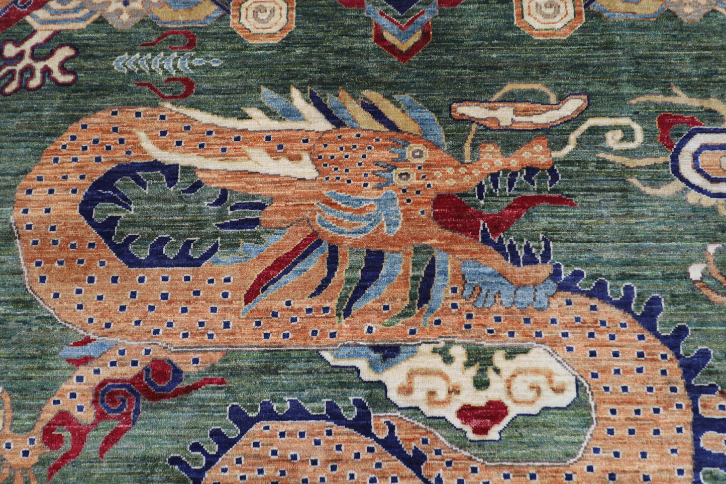 153 x 202 cm | Oriental Dargon Green Area Rug Afghan Hand Knotted Veg Dye Wool carpet