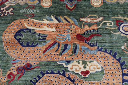 153 x 202 cm | Oriental Dargon Green Area Rug Afghan Hand Knotted Veg Dye Wool carpet