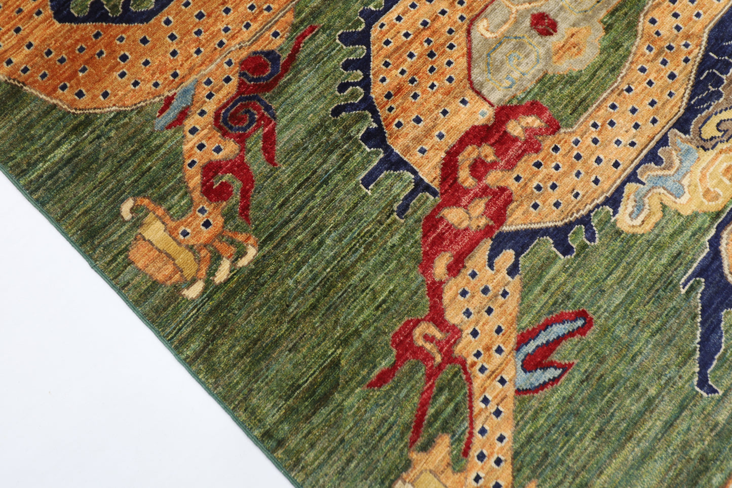 153 x 202 cm | Oriental Dargon Green Area Rug Afghan Hand Knotted Veg Dye Wool carpet