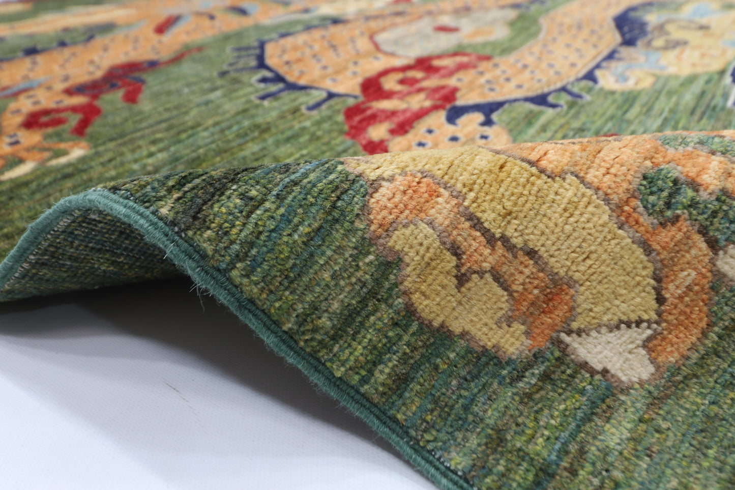 153 x 202 cm | Oriental Dargon Green Area Rug Afghan Hand Knotted Veg Dye Wool carpet