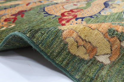 153 x 202 cm | Oriental Dargon Green Area Rug Afghan Hand Knotted Veg Dye Wool carpet