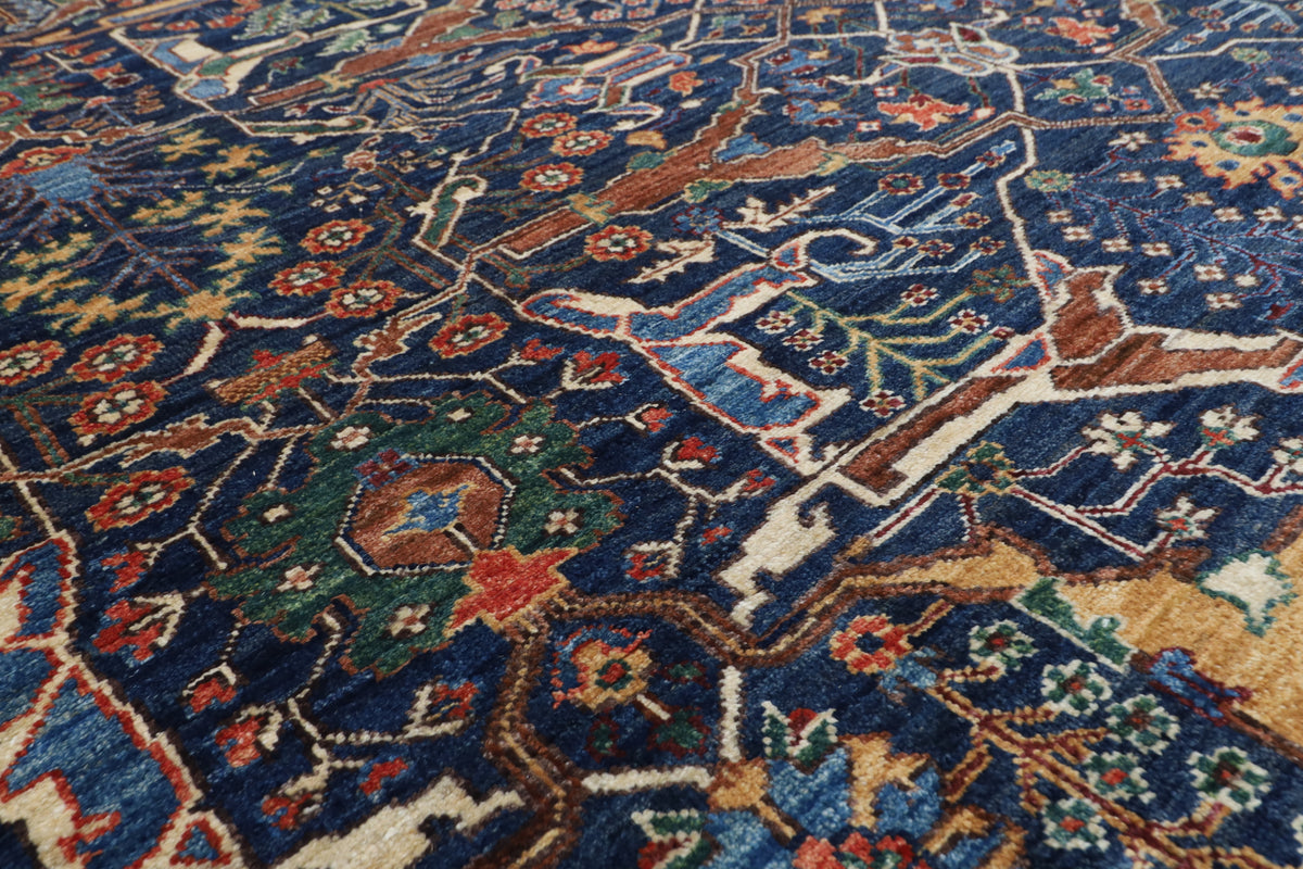 306 x 426 cm | Bidjar Blue Design Hand Knotted Wool Afghan Carpet