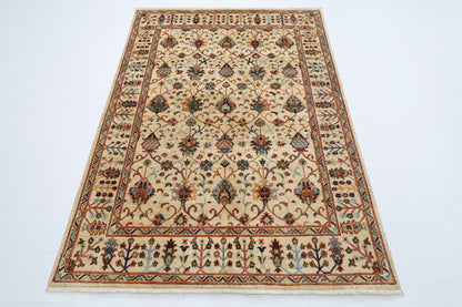 148 x 199 cm | Oriental Beige Area Rug Afghan Hand Knotted Veg Dye Wool carpet