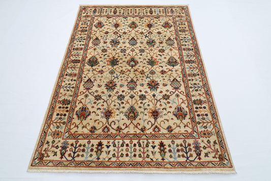 148 x 199 cm | Oriental Beige Area Rug Afghan Hand Knotted Veg Dye Wool carpet