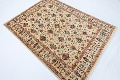 148 x 199 cm | Oriental Beige Area Rug Afghan Hand Knotted Veg Dye Wool carpet