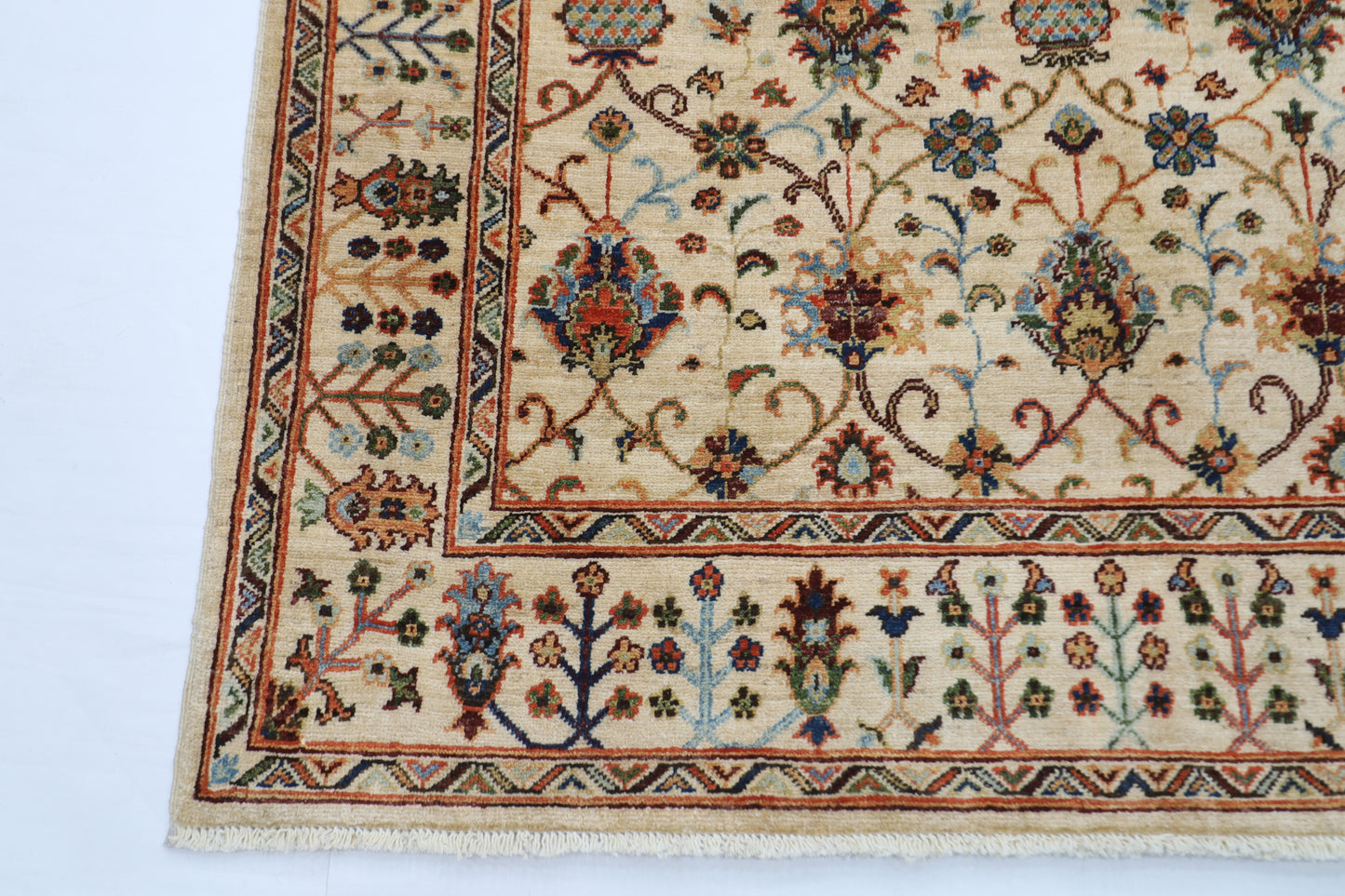 148 x 199 cm | Oriental Beige Area Rug Afghan Hand Knotted Veg Dye Wool carpet