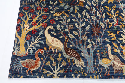 255 x 302 cm | birds Blue Design Hand Knotted Wool Afghan Carpet
