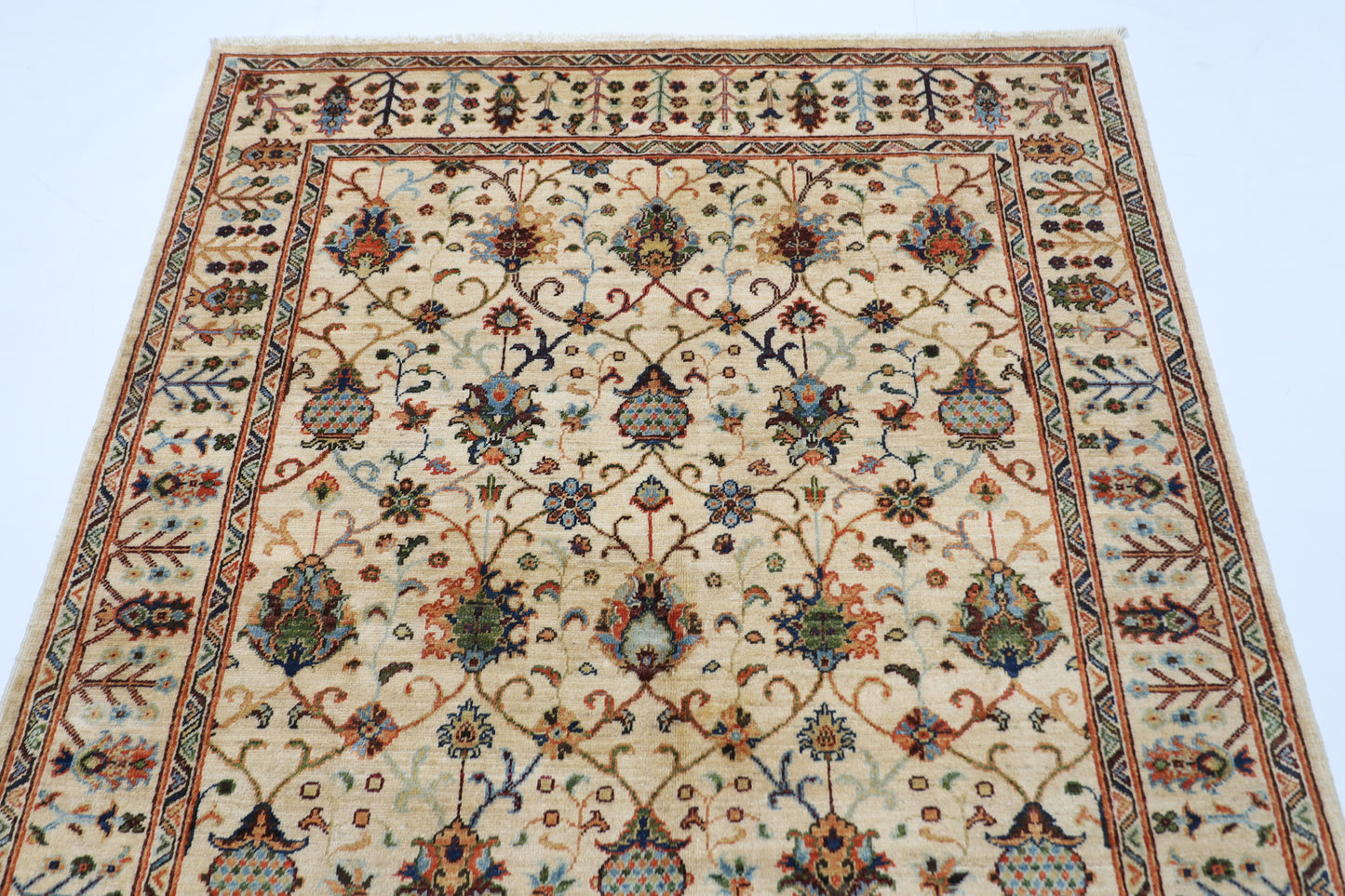 148 x 199 cm | Oriental Beige Area Rug Afghan Hand Knotted Veg Dye Wool carpet