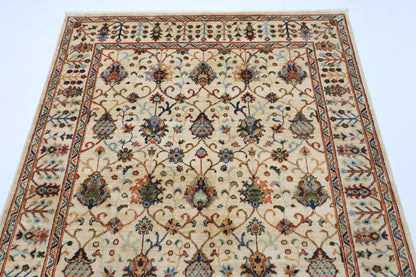 148 x 199 cm | Oriental Beige Area Rug Afghan Hand Knotted Veg Dye Wool carpet